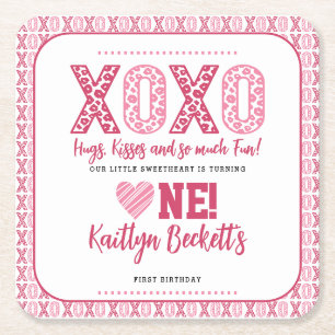 XOXO Hugs & Kisses Valentinstag 1. Geburtstag Rechteckiger Pappuntersetzer