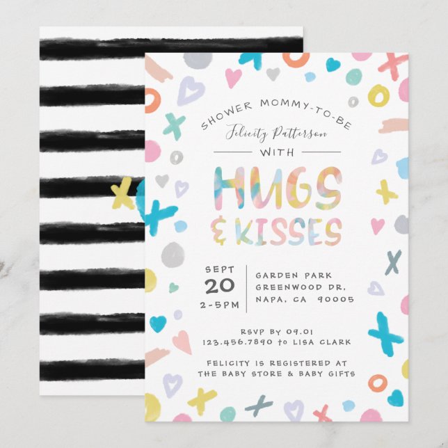 XOXO Hugs, Liebe & Kisses Kinderdusche Einladung (Vorne/Hinten)