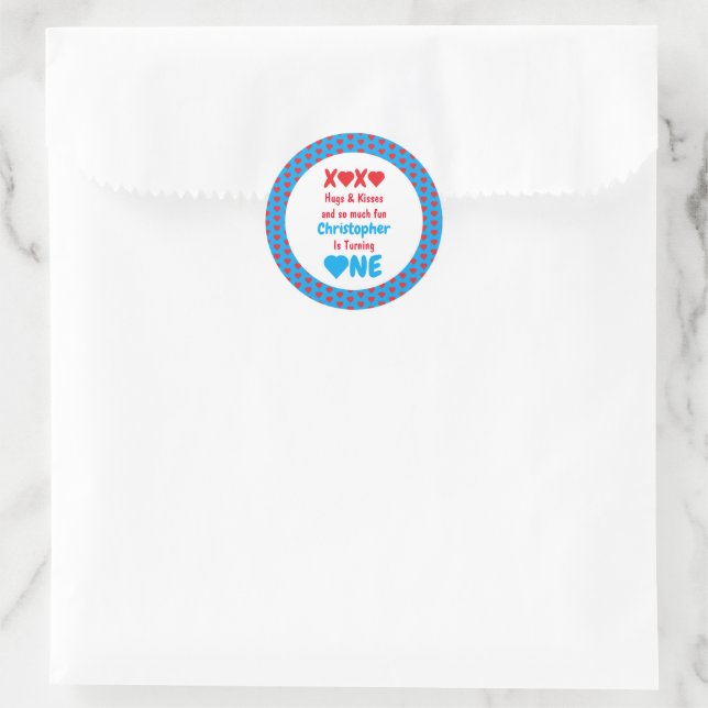 XOXO Hugs und Kisses 1. Geburtstag Runder Aufkleber (Tasche)
