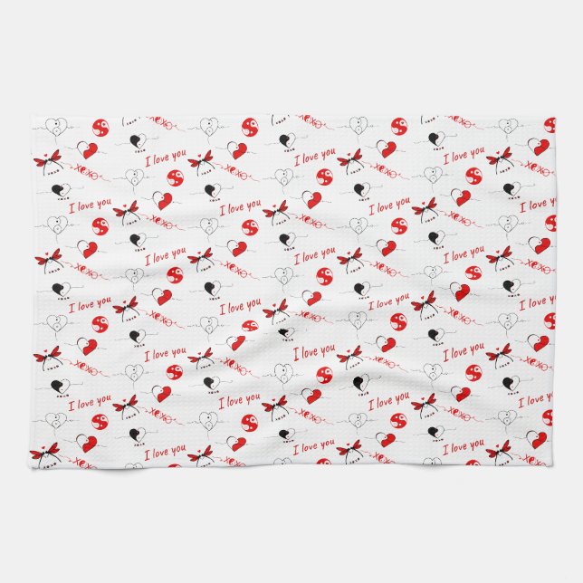 XOXO, ich Liebe Sie und Herzen Geschirrtuch (Horizontal)
