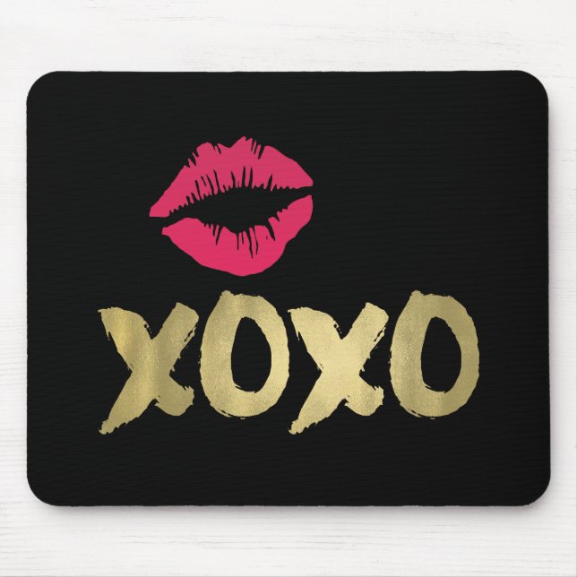 XOXO Imitate Gold & Rosa Lippen | Schwarz Mousepad (Vorne)