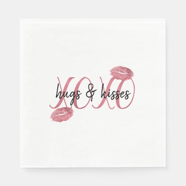 XOXO Kisses Pink Lippen personalisiertes Zitat Serviette (Vorderseite)