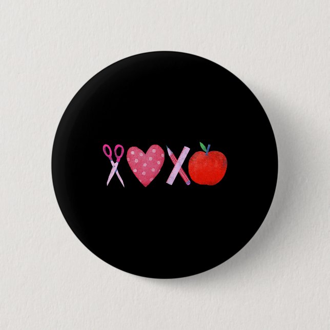 Xoxo Lehrer Valentinstag Bleistift und Apfel 1  Button (Vorderseite)