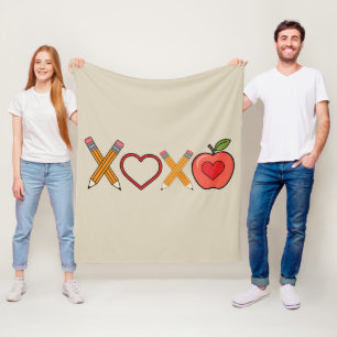 XOXO Lehrer Valentinstag Bleistift und Apfel Fleecedecke