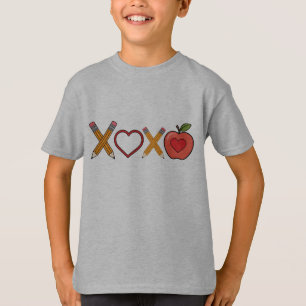 XOXO Lehrer Valentinstag Bleistift und Apfel T-Shirt