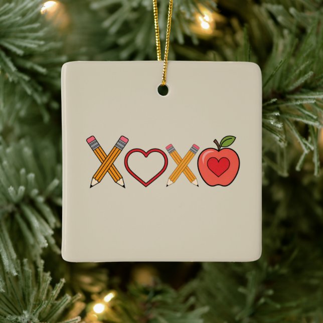 XOXO Lehrerin Valentinstag Stift und Apfel Keramikornament (Baum)