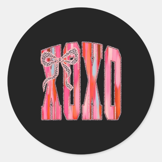 Xoxo Leopard Bow Funny Valentine's Day Coquette Nk Runder Aufkleber (Vorderseite)