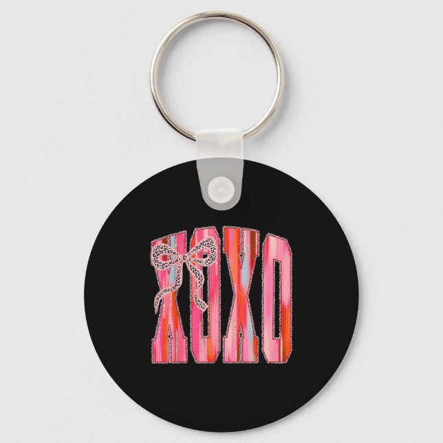 Xoxo Leopard Bow Funny Valentine's Day Coquette Nk Schlüsselanhänger (Vorderseite)