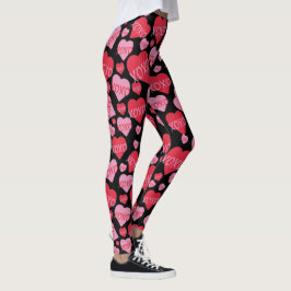 XOXO Liebe Rosa Herz Muster Valentine Schwarz Leggings