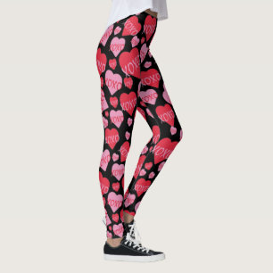 XOXO Liebe Rosa Herz Muster Valentine Schwarz Leggings