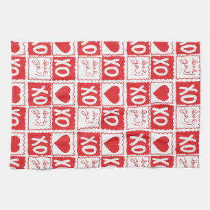 XOXO Love Heart Valentinstag Rot Weiß Geschirrtuch
