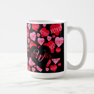 XOXO Monogramm Herz rosa rotes Muster Schwarz Kaffeetasse