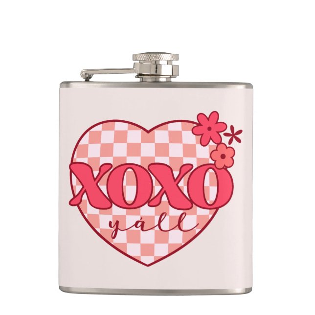 XOXO | Niedliches und liebenswertes rosa Herz Flachmann (Vorderseite)