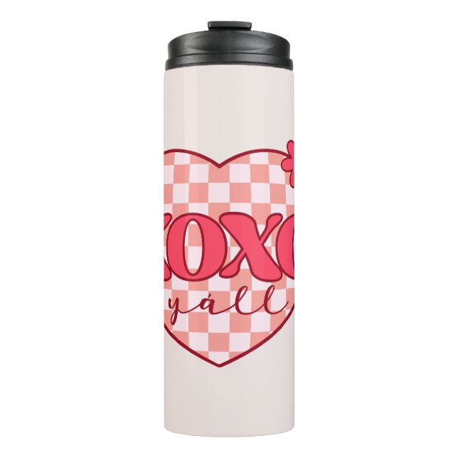 XOXO | Niedliches und liebenswertes rosa Herz Thermosbecher (Vorderseite)