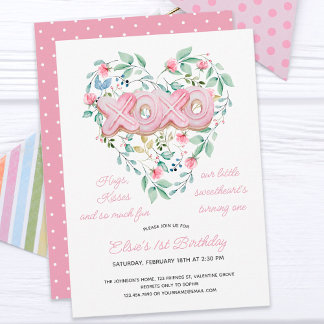XOXO Pink Cookie Delicate Floral Girl 1. Geburtsta Einladung