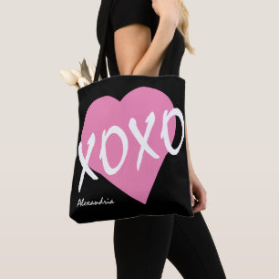 XOXO Pink Heart Black Hugs Kisses Tasche