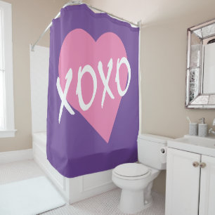 XOXO Pink Heart Hugs Kisses Lila Duschvorhang