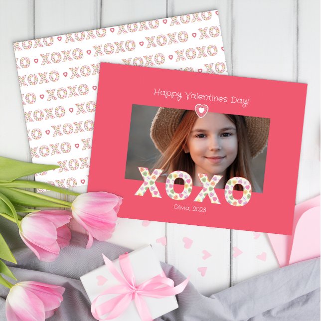 XOXO Pink Photo Classroom Carte Saint-Valentin (xoxo classroom exchange card)