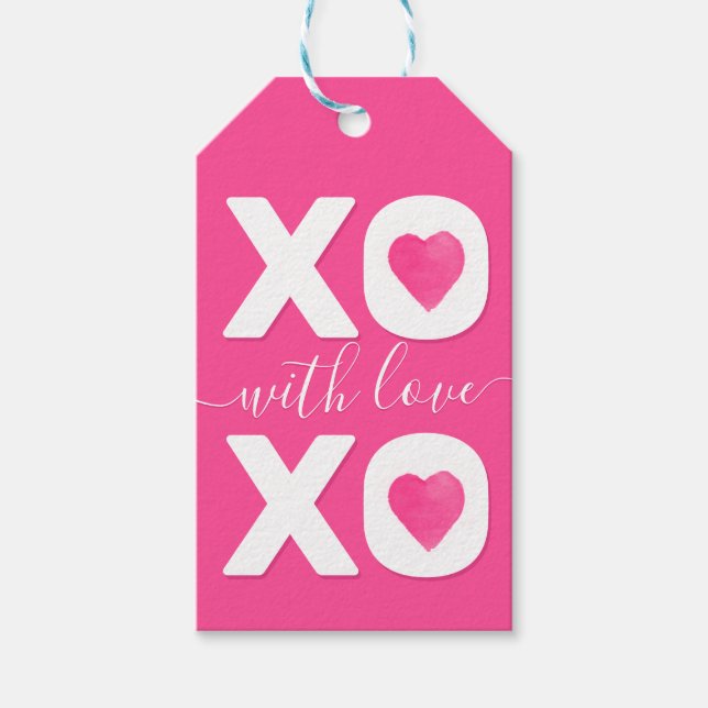 XOXO Pink Weißer Valentinstag Individuelle Name Geschenkanhänger (Vorderseite)