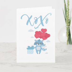 Xoxo Raccoon und Balloons Valentinstag Feiertagskarte
