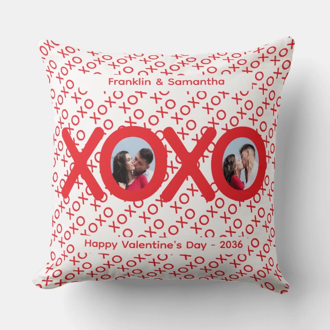 XOXO Red Valentine's Day Photo Throw Pillow Kissen (Vorderseite)
