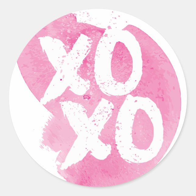 XOXO Rosa Aquarelltuch Runder Aufkleber (Vorderseite)