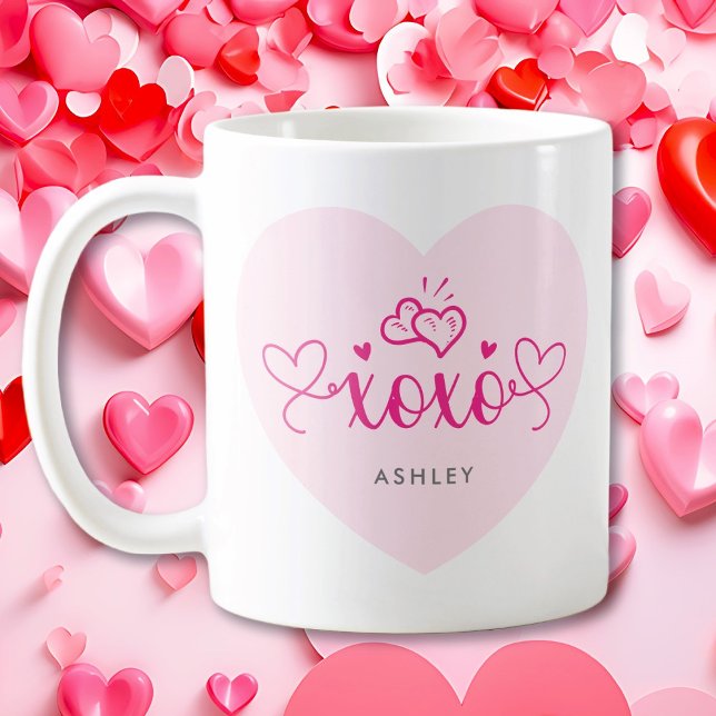 XOXO Rosa Herzen Individuelle Name Valentinstag Ge Kaffeetasse (Von Creator hochgeladen)