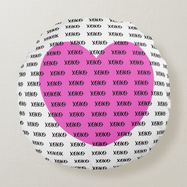 XOXO Rosa Herzklopfen Rundes Kissen (Vorderseite)