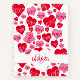 XOXO Rosa Liebe des roten Herzmusters Notizbuch