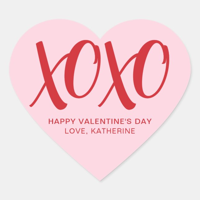 XOXO rosa Moderne niedliche Valentinstag Herz-Aufkleber (Vorderseite)