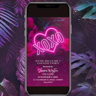 XOXO Rosa Neon Herz Valentine Party Einladung