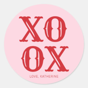 XOXO rosa niedliche Typografie personalisiert Runder Aufkleber