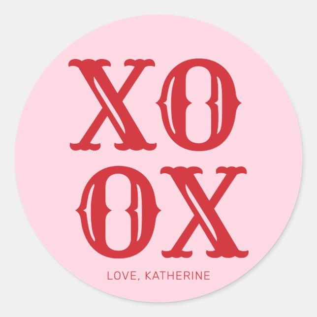 XOXO rosa niedliche Typografie personalisiert Runder Aufkleber (Vorderseite)