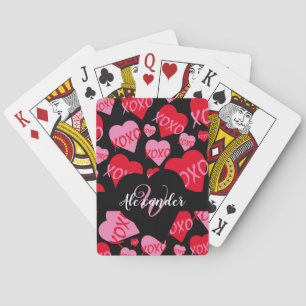 XOXO Rosa rotes Herzmuster Monogramm Blau Spielkarten