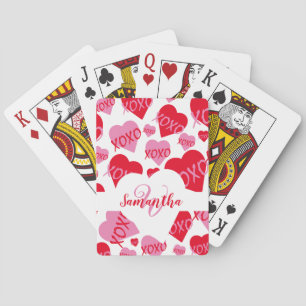 XOXO Rosa rotes Herzmuster Monogramm Weiß Spielkarten