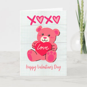 XOXO Rosa Teddybär Liebesherz Valentinstag Karte