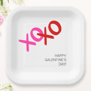 XOXO Rosa und Rote Umarmungen und Kisses Galentine Pappteller
