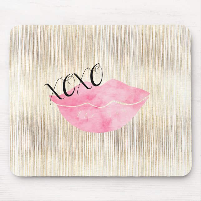 XOXO Rosa Wasserfarben Lippen Mousepad (Vorne)