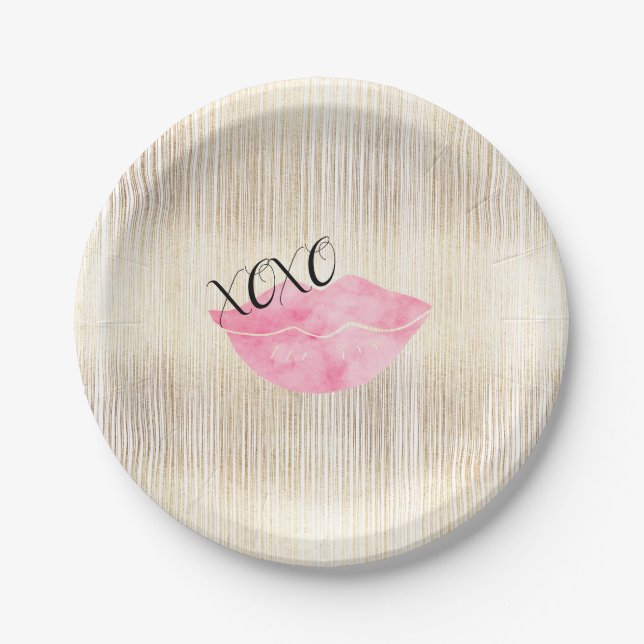 XOXO Rosa Wasserfarben Lippen Pappteller (Vorderseite)