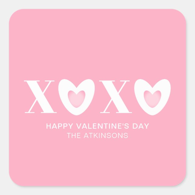 XOXO Rosa Weißherzen Typografie niedliche benutzer Quadratischer Aufkleber (Vorderseite)