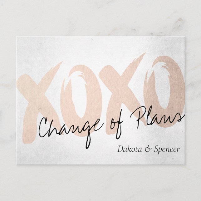 XOXO Rose Gold | Pinselstrich Hochzeit verschoben Postkarte (Vorderseite)