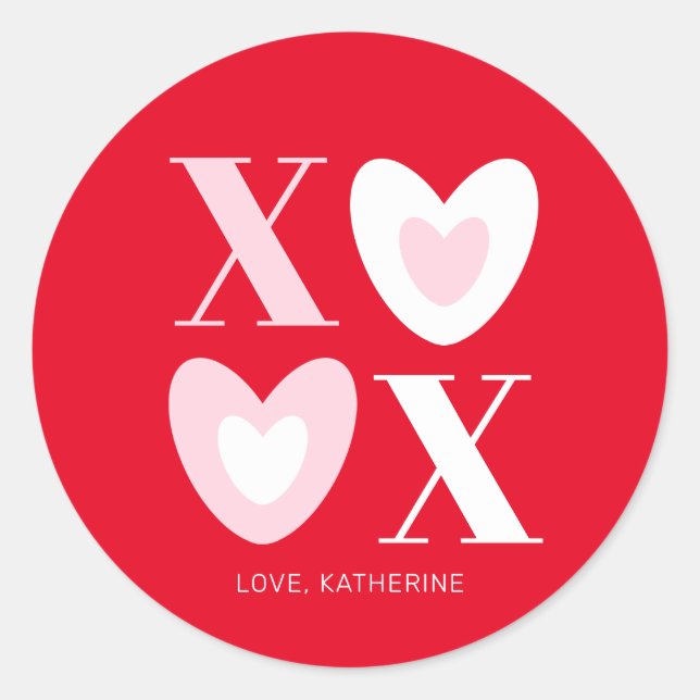 XOXO Rot-Rosa-Herzen Typografie niedliche Brauch Runder Aufkleber (Vorderseite)