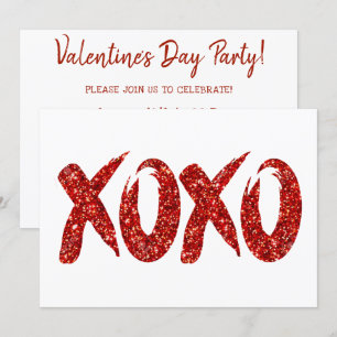 XOXO Roter Glitzer   Glam Brushstroke Hug and Kiss Einladung