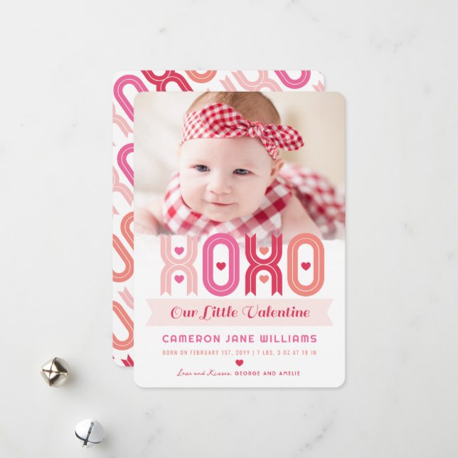 XOXO Saint Valentin Photo Faire-part de naissance  (Devant/Arrière en situation)