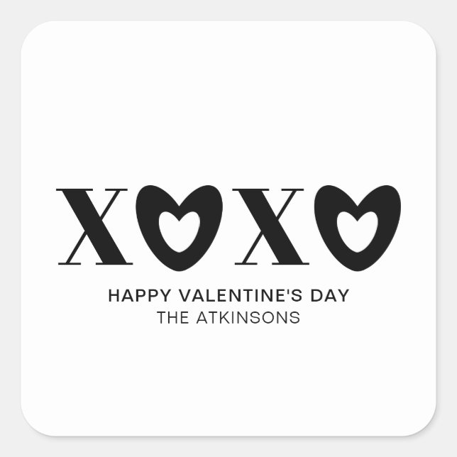 XOXO Schwarz-Herzen Typografie moderne niedliche Quadratischer Aufkleber (Vorderseite)