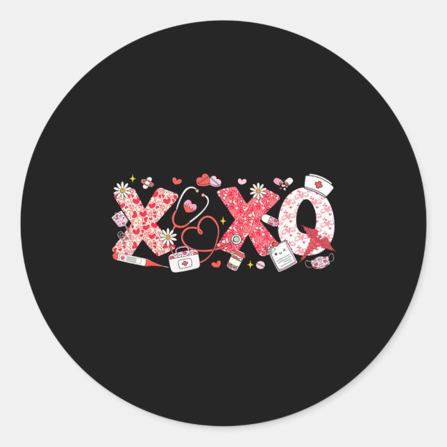 Xoxo Stethoscope Valentine Rn Pct Cna Nurse Nurse  Runder Aufkleber (Vorderseite)