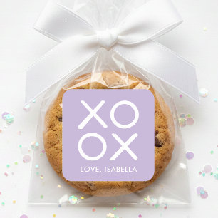 XOXO Umarmungen & Küsse Lila Süße Liebesgeschenke Quadratischer Aufkleber