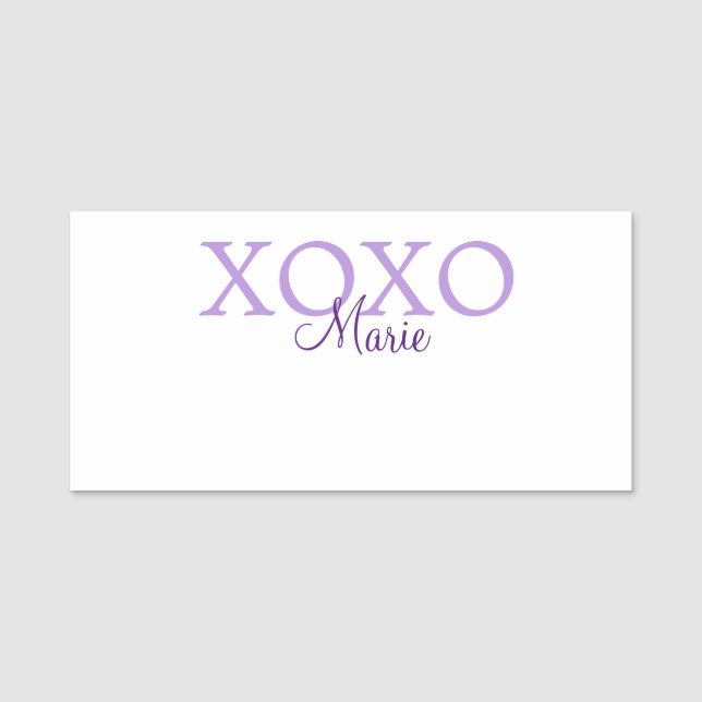 Xoxo valentin Tag hinzufügen Name lila Pastel mini Namensschild (Vorderseite)
