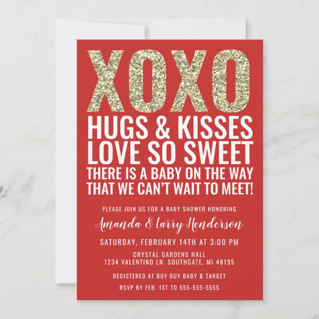 XOXO Valentine Baby Dusche Einladung (Vorderseite)