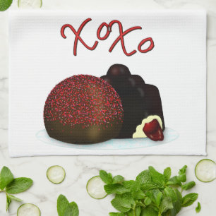 XOXO Valentine Bonbon and Dark Chocolate Geschirrtuch